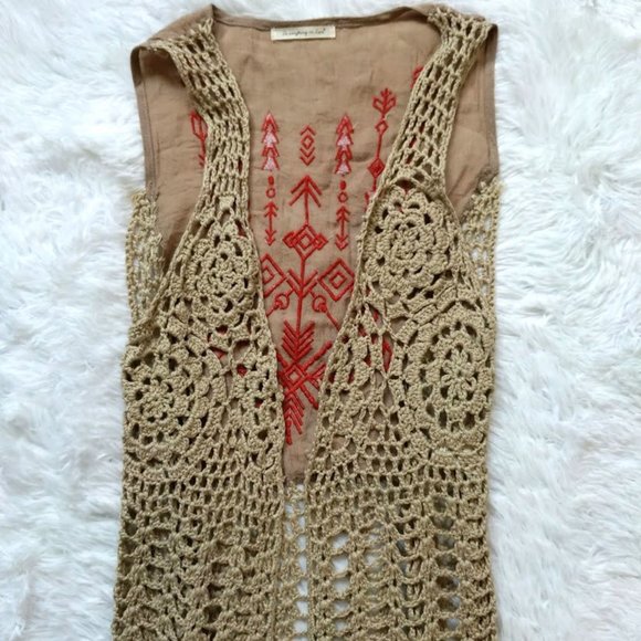 Do Everything In Love Vest Crochet Fringe Longline Open One Size - Picture 5 of 7